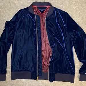 Women’s Tommy Hilfiger Velvet Blue Zip Up Sweater Bomber Jacket Medium M